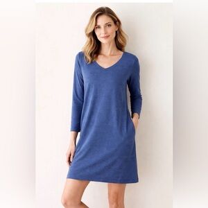 J Jill Indigo Pure Jill Blue V-Neck Long Sleeve Tunic Dress Size Small